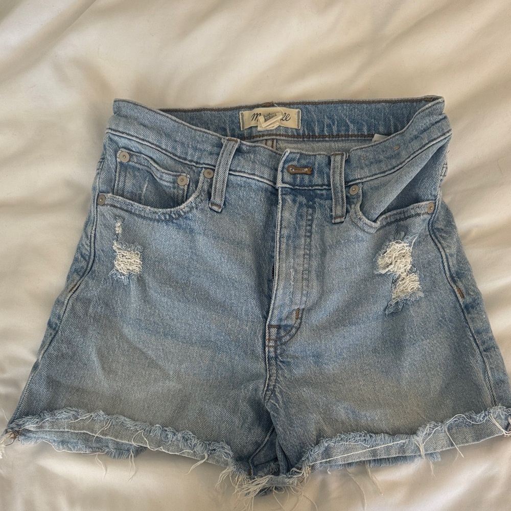 Madewell Light Blue Distressed High-Rise Jean Shorts